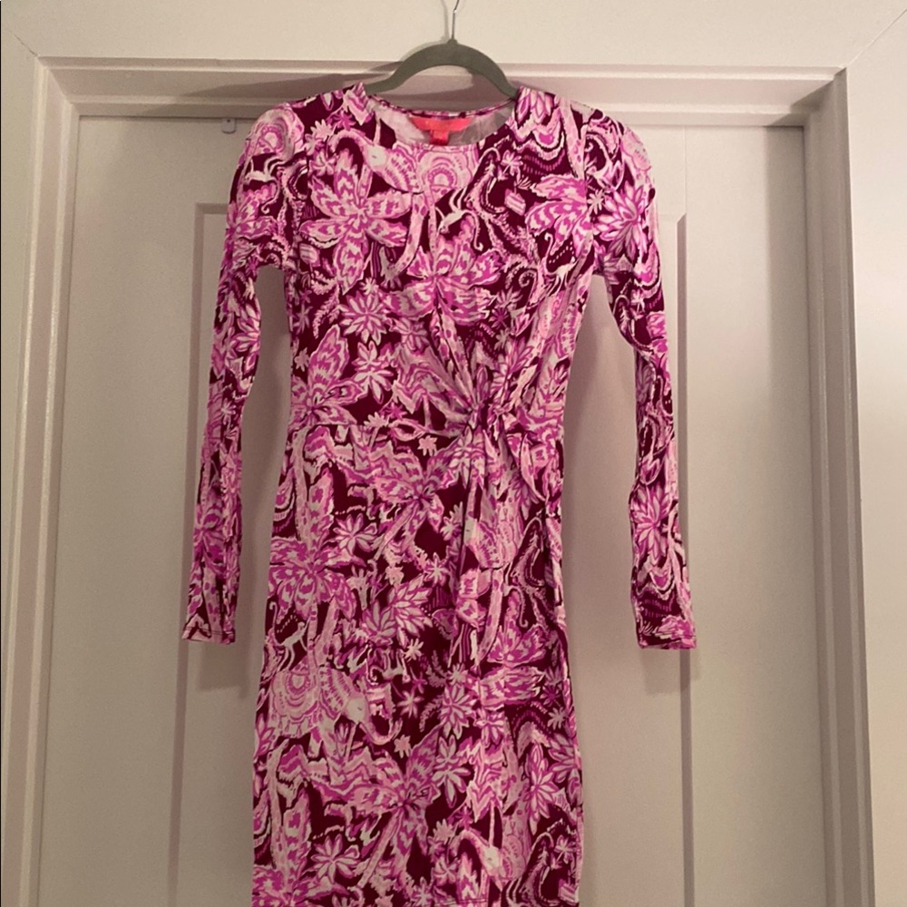 NWT Lilly Pulitzer Pink and Black Long Sleeve Wrap Dress XXS